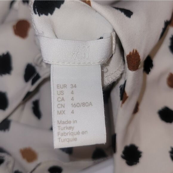 H&M Cleft Open Back Polka Dot White Black and Brown Open Back Midi Dress 4 - Picture 11 of 13